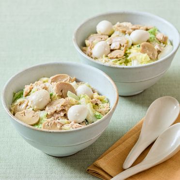 レンジで簡単！たまねぎの甘みがおいしい白菜ツナ丼≪ベジドレッシング≫Qummy