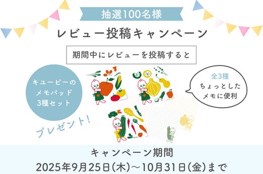 【抽選100名様】レビュー投稿でキユーピーのメモパッド3種セットをGET！